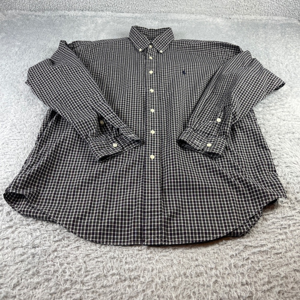 Ralph Lauren Blake Mens Medium Plaid Button Down Shirt Navy Green Red